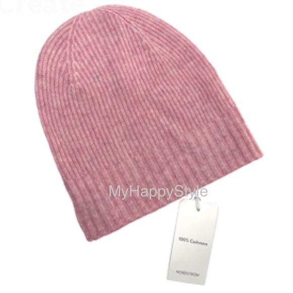 NORDSTROM 100% Cashmere NEW Pink Heathered Knit Beanie Hat